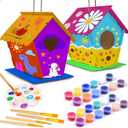 hapray 2 Pack Bird House Kit, DIY Birdhouse Kits, Wooden Crafts Arts for Children to Build and Paint (Includes Paints & Brushes) for Kids Girls Boys Toddlers Halloween Gifts
