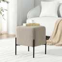Get Set Modern Boucle Ottoman Stool Vanity Stool Foot Rest Stool, Square Small Vanity Chair for Makeup Room, Footrest Stool with Metal Legs, Side Table Ottoman for Living Room, Bedroom, Walk-in Closet (Taupe)