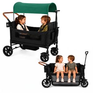 Wagon Stroller for 2 Kids, Foldable with Push/Pull Handles
Dual 5-Point Harnesses, Removable Canopy, Foot Brake, Storage Basket, Bench Mode, 110 lb Capacity, Face-to-Face Seats