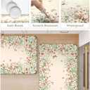 KIMODE Kitchen Mats for Floor Anti Fatigue, Flower Butterfly Kitchen Rugs Sets of 2, Cushioned Kitchen Floor Mats, Comfort Standing Mat for Sink Laundry Office Desk 20"x47"+20"x32" Beige