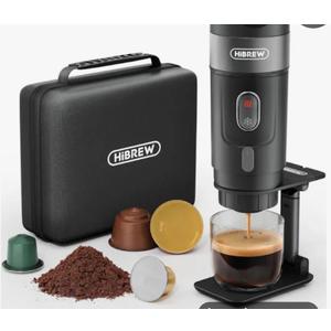 HIBREW H4A 3-in-1 Portable Coffee Maker for Car, Nes*/DG*/Ground Coffee Compatible, 12 Volt Espresso Machine for Pods, with Foldable Holder&Carrying