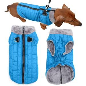 Warm Fleece Dog Coats with Durable Harness Buitl in D-Ring,Waterproof Puppy Jacket for Small Dogs,Dog Vest for Cold Winter,Light Blue S (Small (Pack of 1))