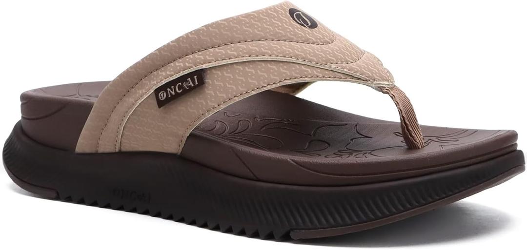 ONCAI Women's Orthotic Cushion Flip Flops Recovery Walking Sandals for Women with Arch Support Summer Comfortable Slip On Flip Flops for Womans Size 6-12 (8, Brown)