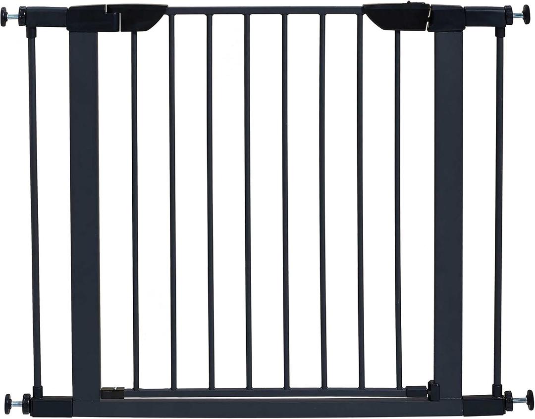 MidWest Homes for Pets 29 Inches Tall Walk-Though Graphite Steel Pet Gate, Pressure Mounted Dog Gate Measures 29H x 29.5-38W Inches & Includes Two 3-Inch-Wide Extensions, Graphite