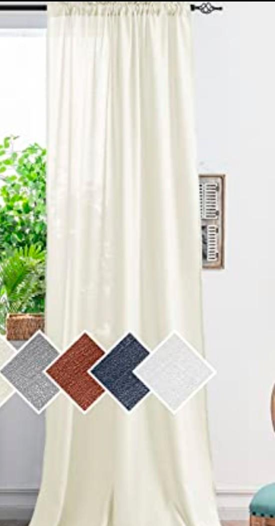 Yancorp Beige Curtains 84 Inch Length for Living Room 1 Panels Linen Textured Sheer Curtain Set Light Filtering Semi Sheer Drapes Curtains for Bedroom(Beige, W52 X L84)