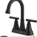 Bathroom Faucets for Sink 3 Hole, Hurran 4 inch Matte Black with Pop-up Drain and 2 Supply Hoses, Stainless Steel Lead-Free 2-Handle Centerset Faucet for Sink Vanity