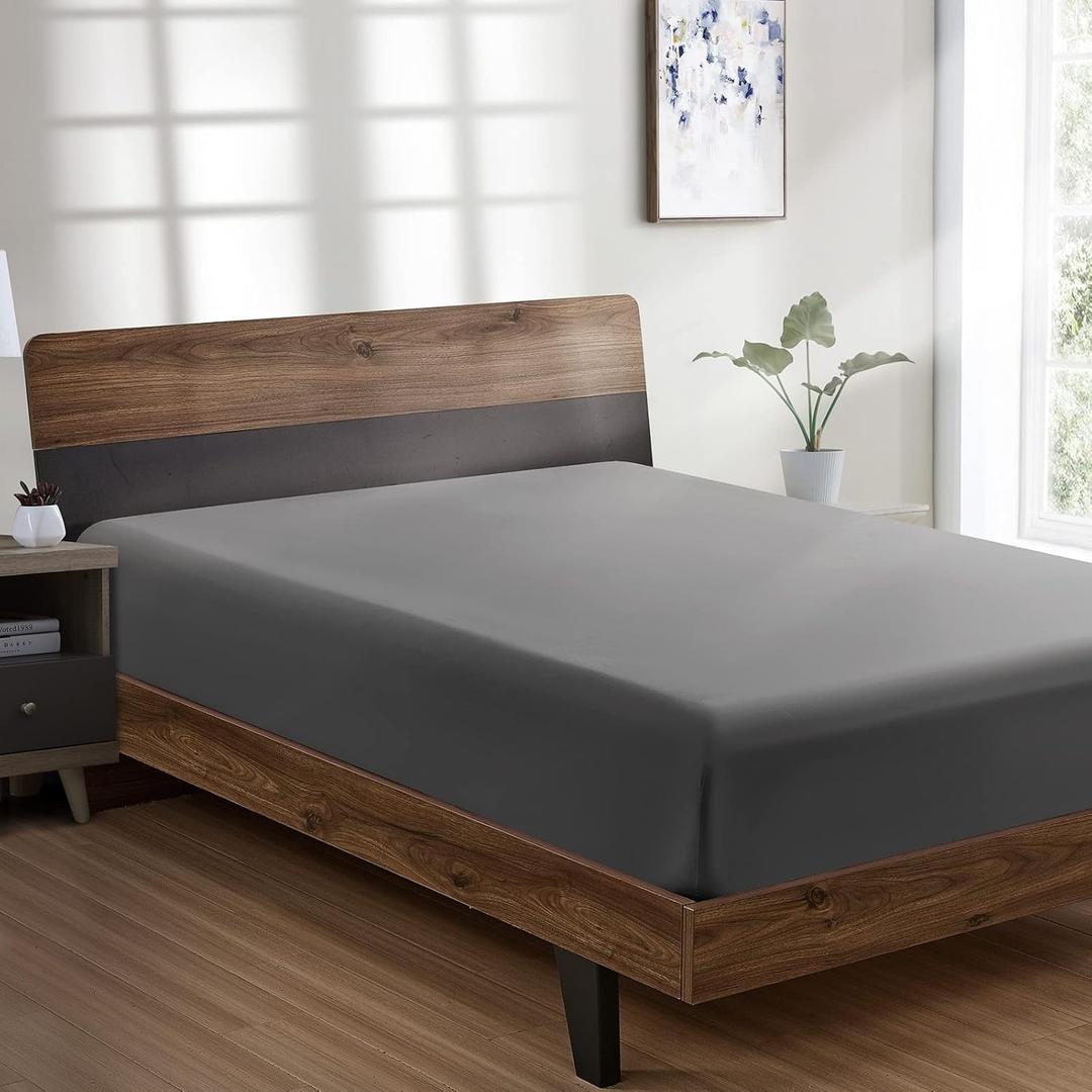 FreshCulture Twin Fitted Sheet - Hotel Quality - Ultra Soft & Breathable - Brushed Microfiber - Deep Pocket - Cooling Fitted Sheet for Twin Size Bed (Dark Grey)