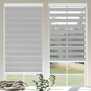 Cordless Zebra Blinds for Windows, 37" W x 72" H Zebra Roller Shades with Valance Free Stop Zebra Roller Shades, Light Control Window Treatments Dual Layer Sheer Blinds for Day and Night, Grey (Gray)
