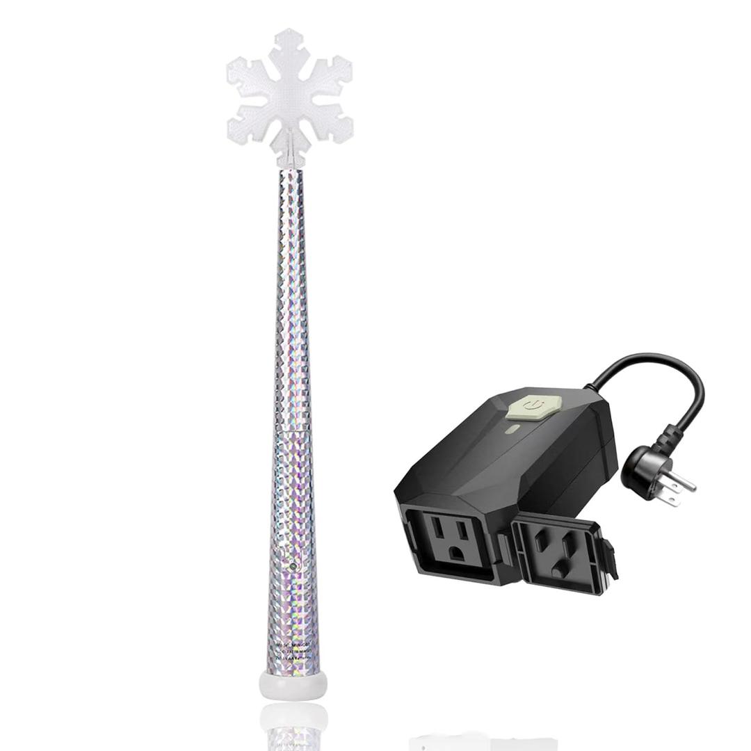 Wireless Control Outlet with Magic Wand, Wireless Switch for Christmas Tree and Decorative IndoorTurn Your Tree Lights on and Off with a Simple Wave 100ft RF Range