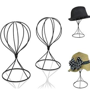 Mydio 2 Pieces Modern Metal Hat Stands Durable Stable Metal Hat Cap Rack Wigs Holder (black)