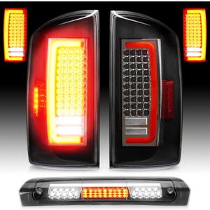 LED Tail Light Assembly + 3rd Third Brake Cargo Lamp Compatible with Dodge RAM 1500 07-08, for Dodge RAM 2500 3500 07-09 [Factory Halogen Type] Clear Lens High Mount Stop Light, 3 Pcs