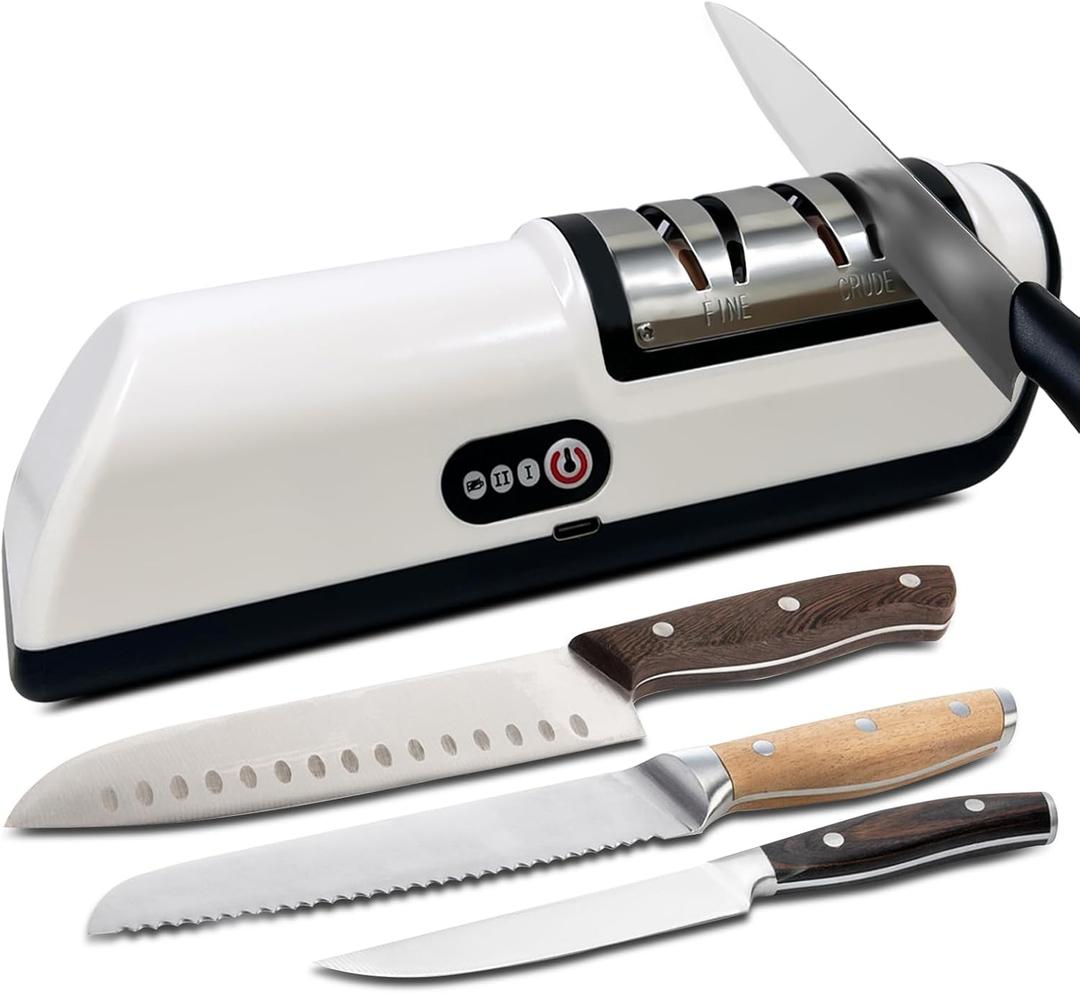 Electric Knife Sharpener, Professional 2 Stage Kitchen Knife Sharpener for Quick Sharpening & Polishing, Automatic Knife Sharpening for Straight/Serrated/Kitchen Knives, Scissors(Black)