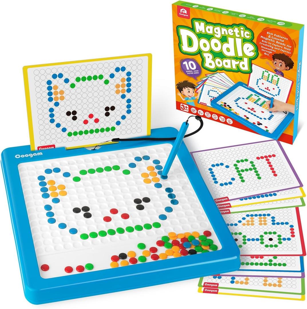 Coogam Magnetic Drawing Board, Large Magnet Doodle Board with Pen and Dot Beads, Color Shape Pattern Art Pad, Montessori Educational Traveling Toy Gift for 3 4 5 6 Years Old Toddlers