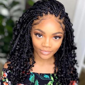 Goddess Box Braids Crochet Hair 10 Inch Bohemian Box Braids Crochet Hair with Curly Ends Boho 3X Synthetic Crochet Braiding Hair for Women (7 pack, 1b#)