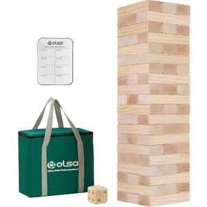 Olsa Jumbo Tumble Tower Outdoor Games 60pcs Large Blocks Stacking Lawn Yard Game for Kids Adults Family Stack to Over 5FT Giant Family Party Games for Holiday