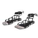 PiePieBuy Womens Lace up Square Toes Flat Sandals with Ankle Strap Summer Criss-Cross Gladiator Shoes (7.5, 1-Snake Print Sole)