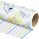 WRAPAHOLIC 30 Inch Reversible Wrapping Paper - 24 inch X 65.6 feet Jumbo Roll Baby Boy Design, Perfect for Kids Birthday, Party, Holiday, Baby Shower Packing, 24 x 787 Inch