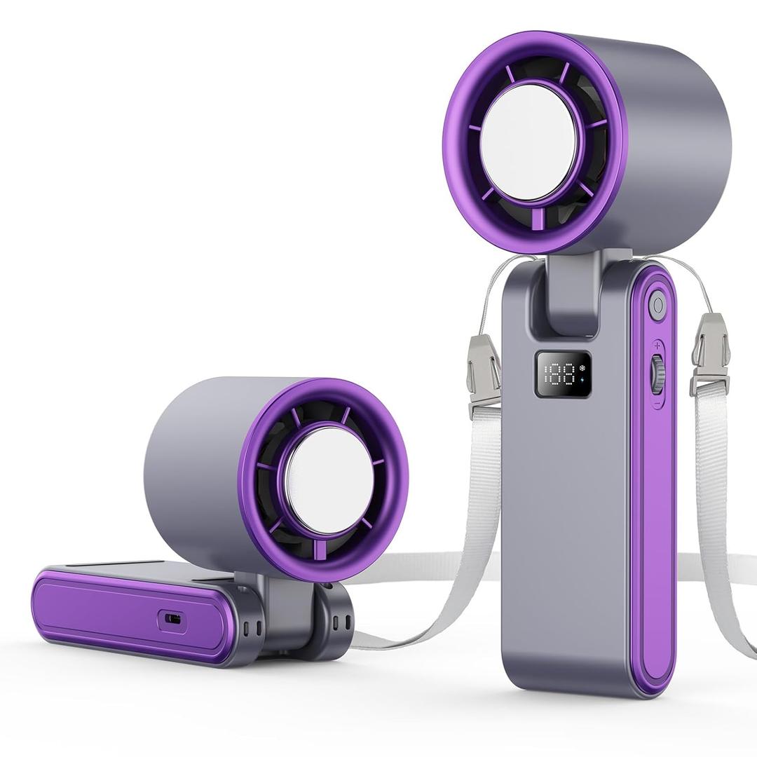Portable Handheld Fan, (1-100) Speed Adjustable 3000mAH Rechargeable Personal Air Turbo Fan with Cooling Tech for Outdoor Activities/Travel/Working (Purple-Grey)