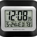 Westclox Large Digital Wall Clock Battery Operated with Temperature Date and Day of Week with Alarm | Modern Digital Desk Clock for Office Kitchen Bedroom or Living Room | Black (9")