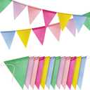 60 Flags/36ft Burlap Imitated Pastel Triangle Pennant Banner Flags Garland - Multicolor Rainbow Bunting for Birthday and Outdoor Party Festival School Classroom Hanging Decoration