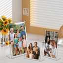 Acrylic Magnetic Picture Frames 5x7 inch, Set Of 6 Clear Slanted Back Frameless Transparent Photo Frame for Desktop Display, Standing Photo Display Holder for Home, Office