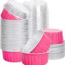 60Pcs Hot Pink Cupcake Cups with Lids Aluminum Foil Baking Cups Disposable Muffin Liners Cupcake Holders for Holiday Baby Shower Birthday Party Supplies