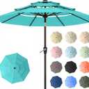 10ft Patio Umbrella, 3 Tier Outdoor Market Table Umbrellas with 8 Fiberglass Ribs and Push Button Tilt, Windproof, Vented Canopy, UV Protection for Deck, Pool, Backyard