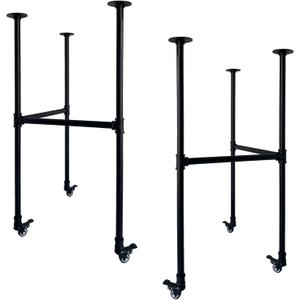 Industrial Pipe Furniture Leg Set with Wheels- Black Rustic Metal Legs Suitable for Coffee Tables, End Tables, Desks, and DIY Furniture Projects,H38 x W28
