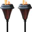Garden Torch Large Flame - Deco Home Garden Torch Set of 2 | Citronella Garden Outdoor/Patio Outdoor Lighting Torch for Party Patio Pathway with Spikes and Deck Clamp | Caramel Black
