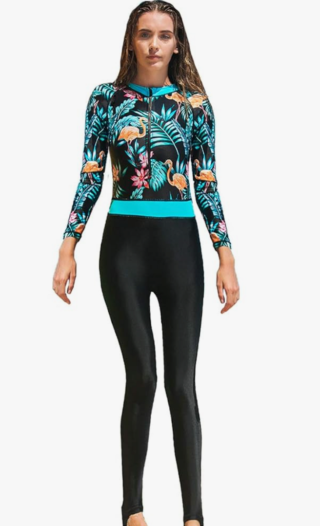 Akaeys Women's Full Body Swimsuit Rash Guard One Piece Long Sleeve Long Leg Swimwear with UV Sun Protection S