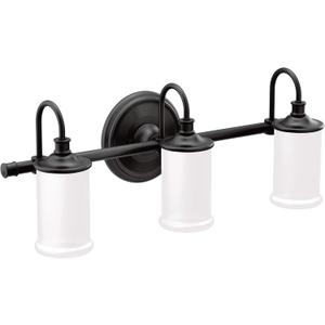 Moen YB6463BL Belfield 3-Light Dual-Mount Bath Bathroom Vanity Fixture with Frosted Glass, Matte Black