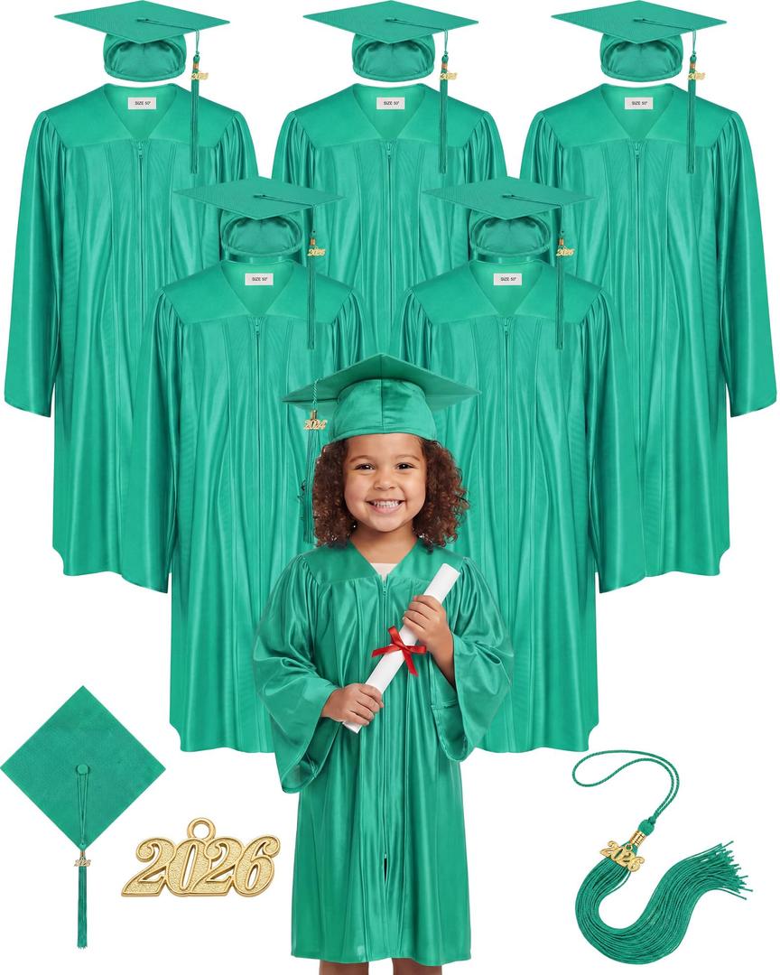 Xuhal 6 Set Preschool Graduation Cap and Gown Set Kindergarten Grad Gowns Children Graduation Cap with 2026 Grad Tassel(Large,Green) (Green)