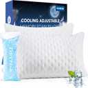Cooling Side Sleeper Pillow for Neck and Shoulder Pain, Luxury Shredded Memory Foam Pillows for Sleeping, Firm Bed Pillows Queen Size Set of 2- Adjustable Queen Size- Washable Cover Original White