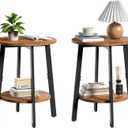 Side Table Set of 2, Small Round End Table with Storage Shelf for Small Space, 2-Tier Bedside Table Sofa Couch Table, Nighstands Set of 2 Accent Table for Living Room, Bedroom, Rustic Brown