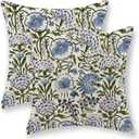 Boho Navy Blue Pillow Covers 18x18 Inch Set of 2 Blue Sage Green Floral Throw Pillows Vintage Flower Outdoor Decorative Pillow Cases Farmhouse Linen Cushion Cover Decor for Couch Sofa Decor