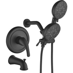 Taplong Shower Tub Faucet Set with Handheld Spray Dual Shower Faucet Set with Tub Spout Shower System Dual Shower Head and Handheld Combo Shower Trim Kit Rough-in Valve Included Matte Black,TP038