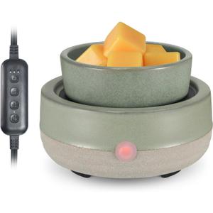 Candle Wax Melt Warmer with Timer Ceramic Electric Wax Melt 4-in-1 Oil Burner Adjusting Temperature Fits Yankee Large Jar Scented Candle for Home Decor Birthday Gifts for Women Mom Grandma Girls Green