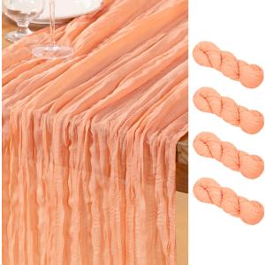 DeZerlor Peach Cheesecloth Table Runner 4 Pack Summer Table Runners Boho Gauze 120 Inches Cheese Cloth Table Decor for Wedding Bridal Baby Shower Parties