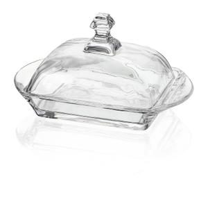 Clear Glass Butter Dish with Lid, 6.5"Covered Crystal Butter Dish with Cover Handle, Crystal Glass ButterTray for Countertop