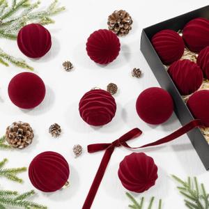 Hismir 12 Pcs 3.15 Inch Velvet Christmas Tree Ornaments BulkRed Flocked Christmas Balls Plastic Shatterproof Xmas Hanging Ornaments Decorations Set for Tree Garland Wreath (Burgundy)