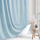 Fog Blue Boho Shower Curtain, 72 x 72 Tufted Chevron Textured Striped Modern Farmhouse Minimalist Cloth Shower Curtain for Bathroom