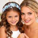 Campsis Blue Flower Girls Headpiece Floral Princess Hair Bands Crystal Hair Accessories for Women and Girls