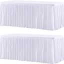 Wish Care 2 Pack White Rectangle Table Clothes for 6 Foot Tables, Polyester Fitted Tablecloths 6t Stretch Table Cover for Wedding, Birthday, Parties, Trade Show, Craft Show