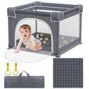 Small Baby Playpen with Mat, Sturdy Safety Play Yard, Washable Small Playpen for Babies, Soft Breathable Mesh, Zipper Gate, Anti-Slip Base 36"x36"