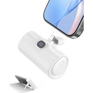 Ultra Mini Power Bank with Stand, Small Portable Charger with USB C Connect Powerbank Fast Charging, Phone Charger Battery Pack 5000mAh Compatible with iPhone 16/15 Series and Android etc, White