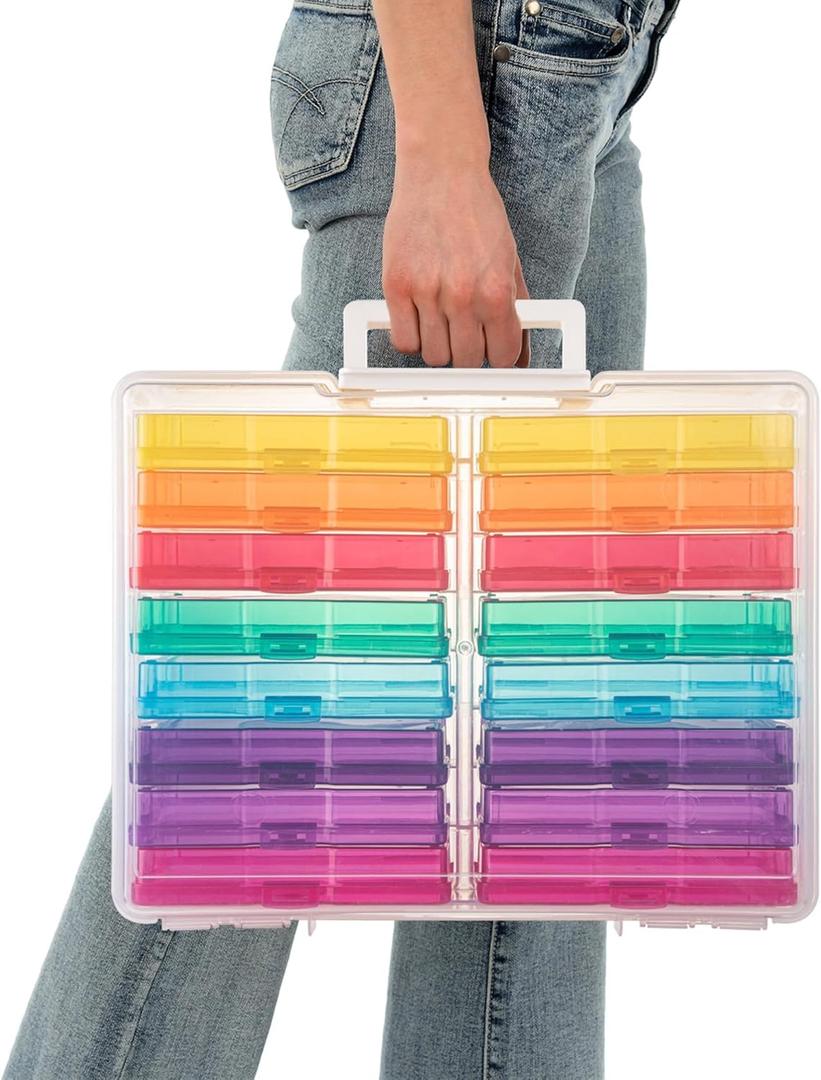 CraftGenes Photo Storage Box, Colorful 16 inner 4''6'' Craft Organizers and Storage with Handle for Photos, Pictures, Craft, Sewing Supplies, Card Organizer&Sticker Storage