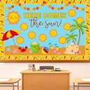Pack of 2, FYSUIMU 88 Pcs Summer Sunshine Beach Bulletin Board Decoration Here Comes The Sun Paper Cutouts Tropical Beach Name Tag Back to School Classroom Decor with 150 Pcs Glue Points for Chalkboard Wall