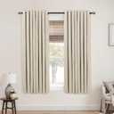 Mrs.Naturall Light Tan Grommet Linen Blackout Curtains 52 by 45 for Bedroom