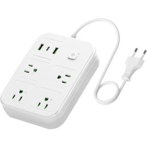 European Travel Plug Adapter, European Power Strip with 4 AC Outlets 1 USB C and 2 USB Ports, Europe to US Plug Adapter Type C for EU Germany France Spain Italy Travel (3ft)