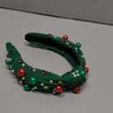 Christmas Headband for Women Pearl Knotted Headband Xmas Red Green Pearl Rhinestone Crystal Jeweled Hairband Fashion Elegant Ladies Wide Top Knot Hair Bands Headpiece Holiday Outfits Gifts (Green)